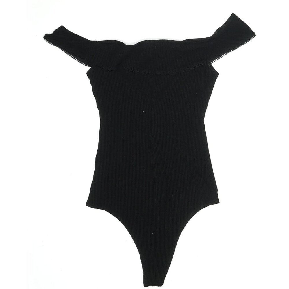Reformation Off Shoulder Bodysuit Black Ribbed Fitted Top S